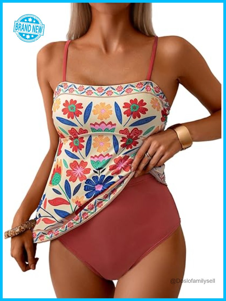 Women's Boho Floral Tankini Set Two Piece Swimsuits Square Neckline